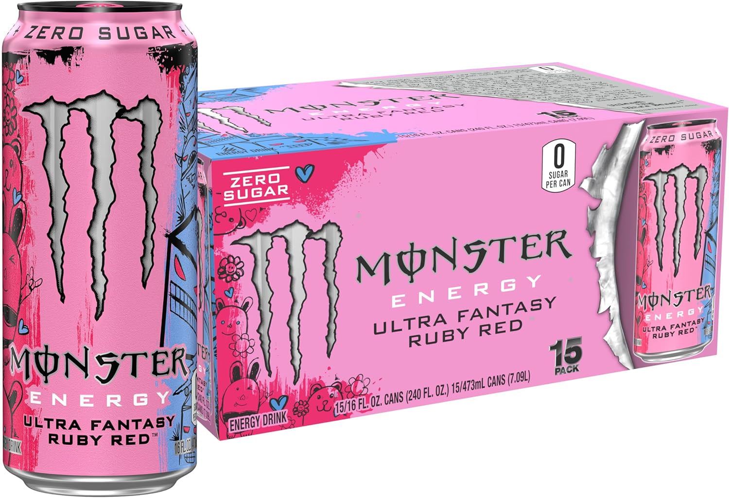 Energy Ultra Fantasy Ruby Red, Sugar Free Energy Drink, 16 Ounce (Pack of 15)