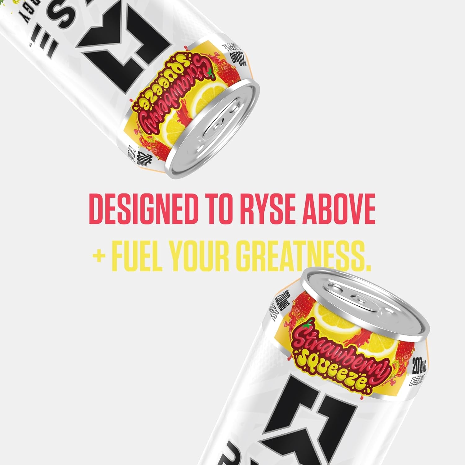 RYSE Fuel Energy Drink - Strawberry Squeeze - Sugar Free, Gluten Free & Vegan - 200Mg Natural Caffeine, Taurine & Choline for Focus & Energy - No Artificial Colors - 16 Fl Oz Cans (12-Pack)