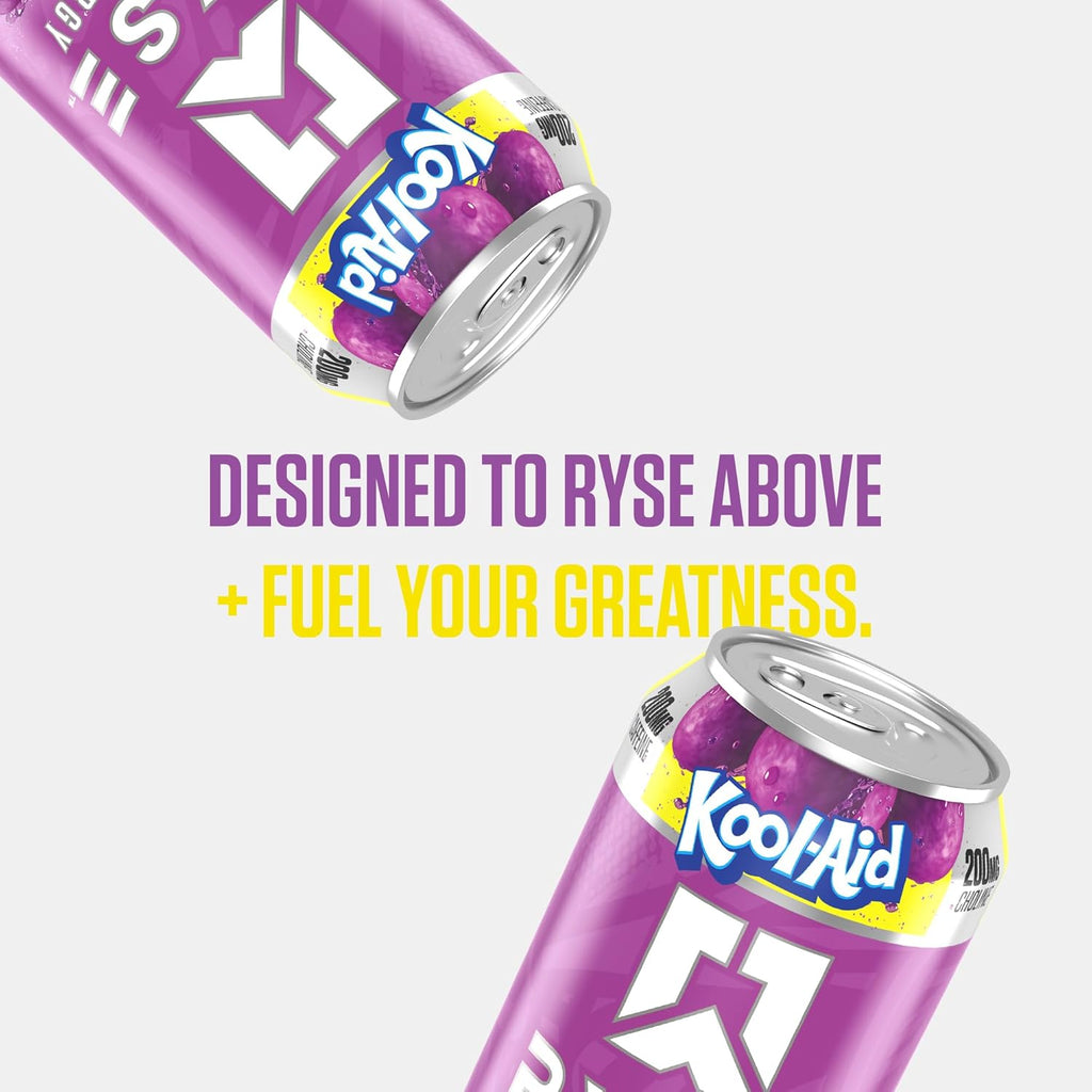 RYSE Fuel Energy Drink - Kool-Aid Grape - Sugar Free, Gluten Free & Vegan - 200Mg Natural Caffeine, Taurine & Choline for Focus & Energy - No Artificial Colors - 16 Fl Oz Cans (12-Pack)