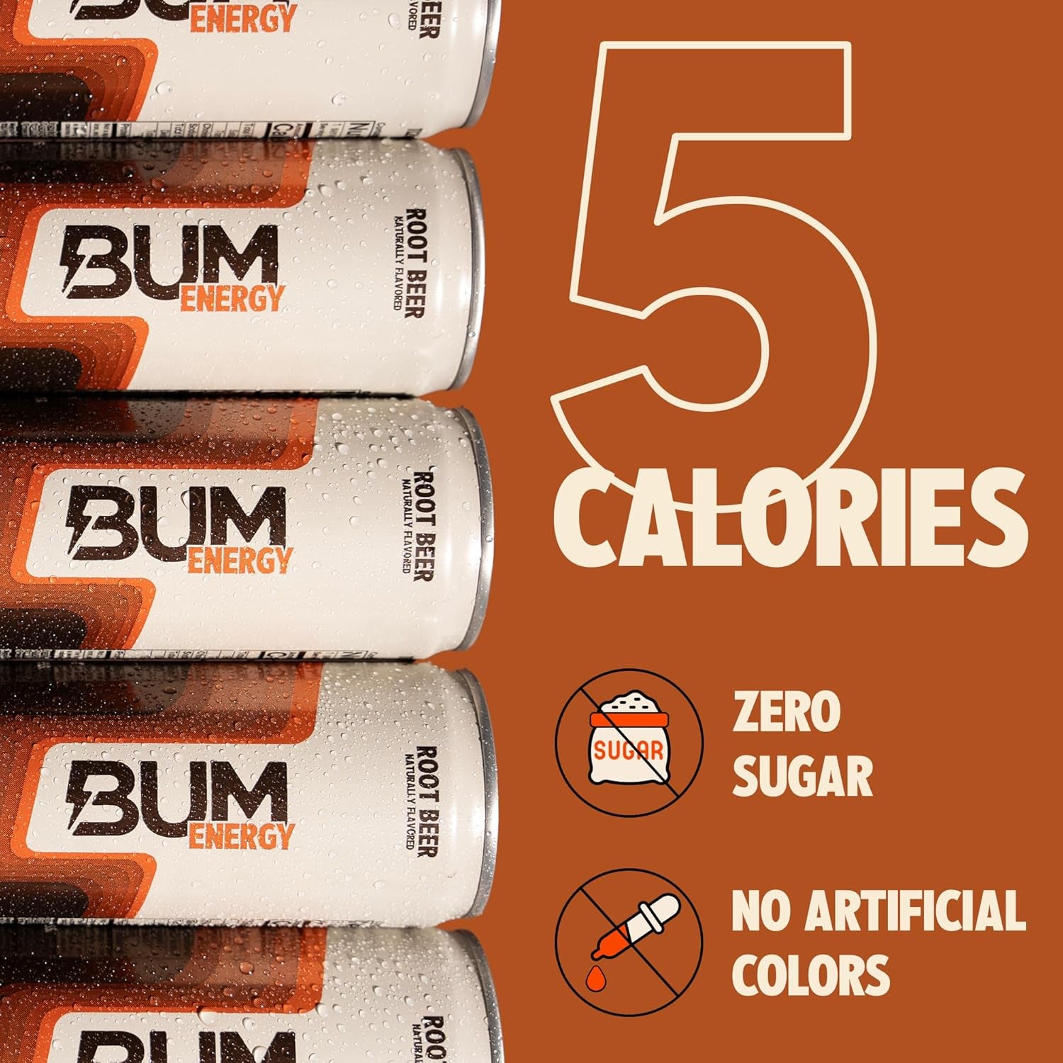 BUM Sugar-Free Energy Drink, Root Beer - Lightly Carbonated & No Artificial Colors, Natural Caffeine & Citicoline for Energy & Focus, Brain Boost & Workout Sports Beverage - 12 Oz, Pack of 12