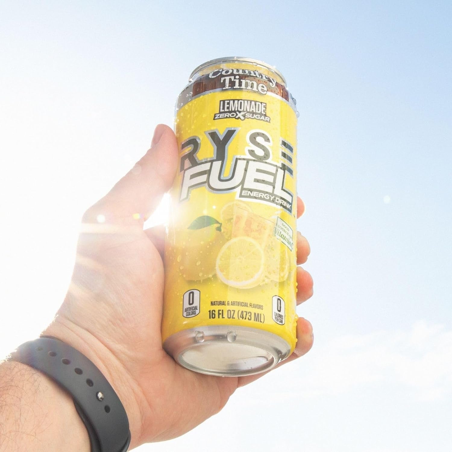 RYSE Fuel Energy Drink - Country Time Lemonade - Sugar Free, Gluten Free & Vegan - 200Mg Natural Caffeine, Taurine & Choline for Focus & Energy - No Artificial Colors - 16 Fl Oz Cans (12-Pack)
