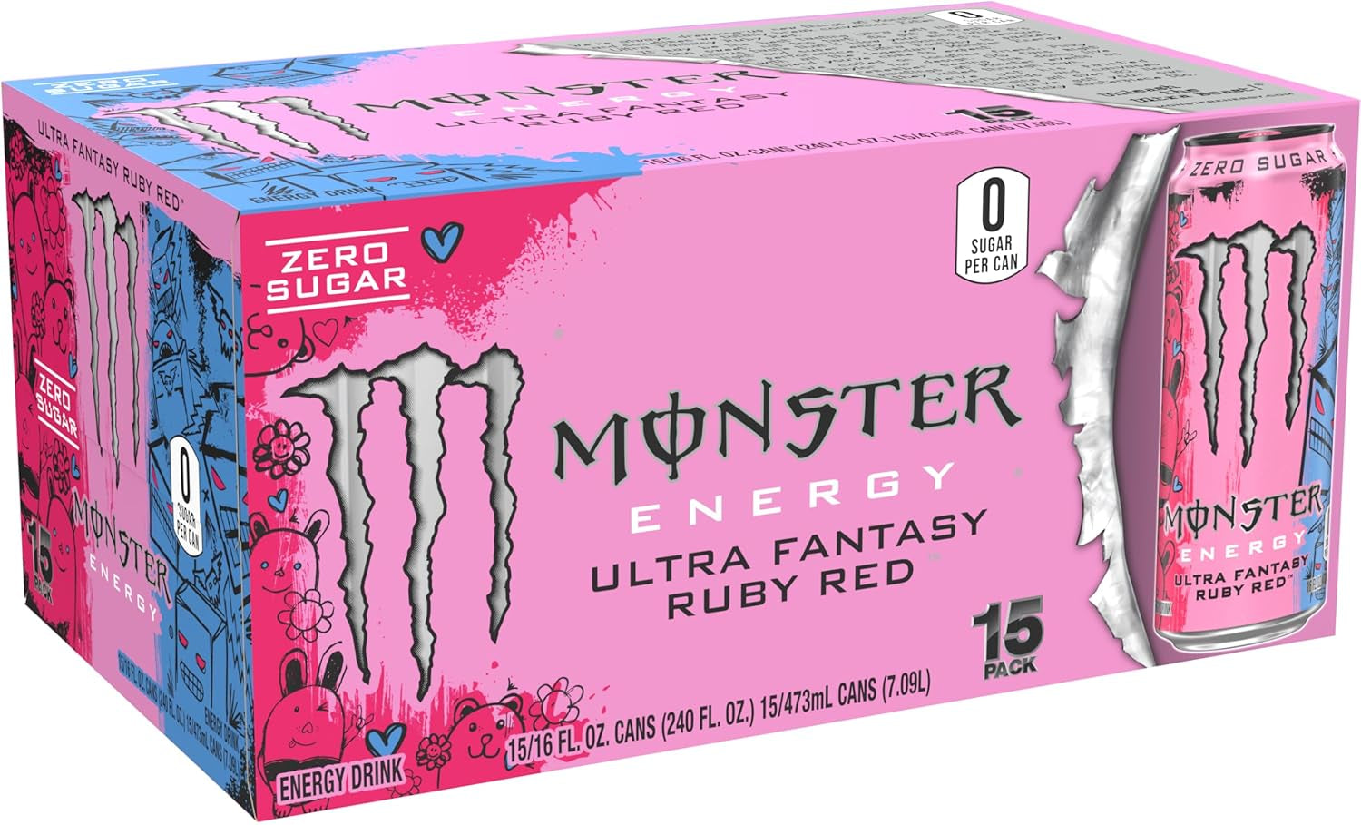 Energy Ultra Fantasy Ruby Red, Sugar Free Energy Drink, 16 Ounce (Pack of 15)