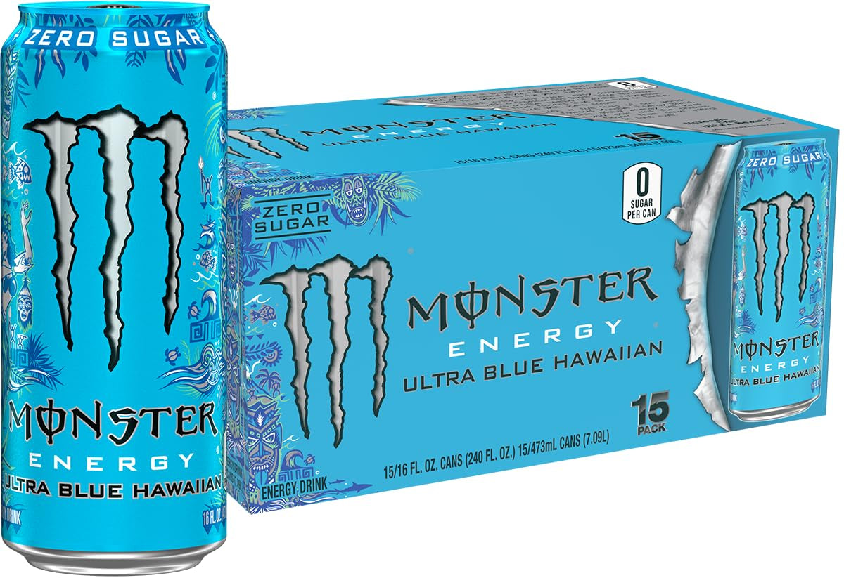 Energy Ultra Blue Hawaiian, Sugar Free Energy Drink, 16 Ounce (Pack of 15)