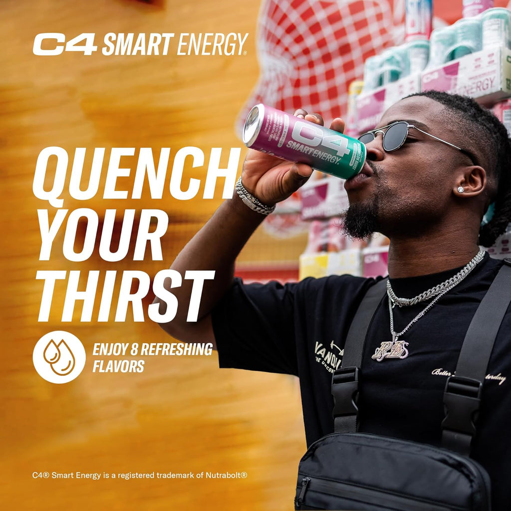 C4 Smart Energy Drink – Boost Focus and Energy with Zero Sugar, Natural Energy, and Nootropics - 200Mg Caffeine - Cherry Berry Lime (12Oz Pack of 12)