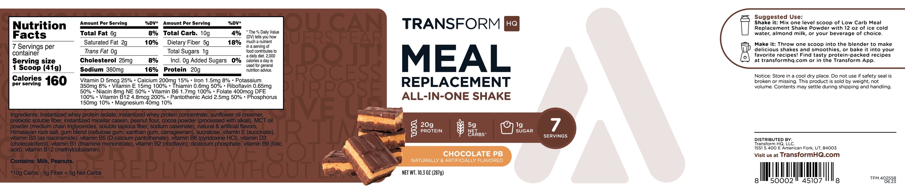 Meal Replacement Shake Powder 7 Servings (Chocolate Peanut Butter) - Gluten Free, Non-Gmo