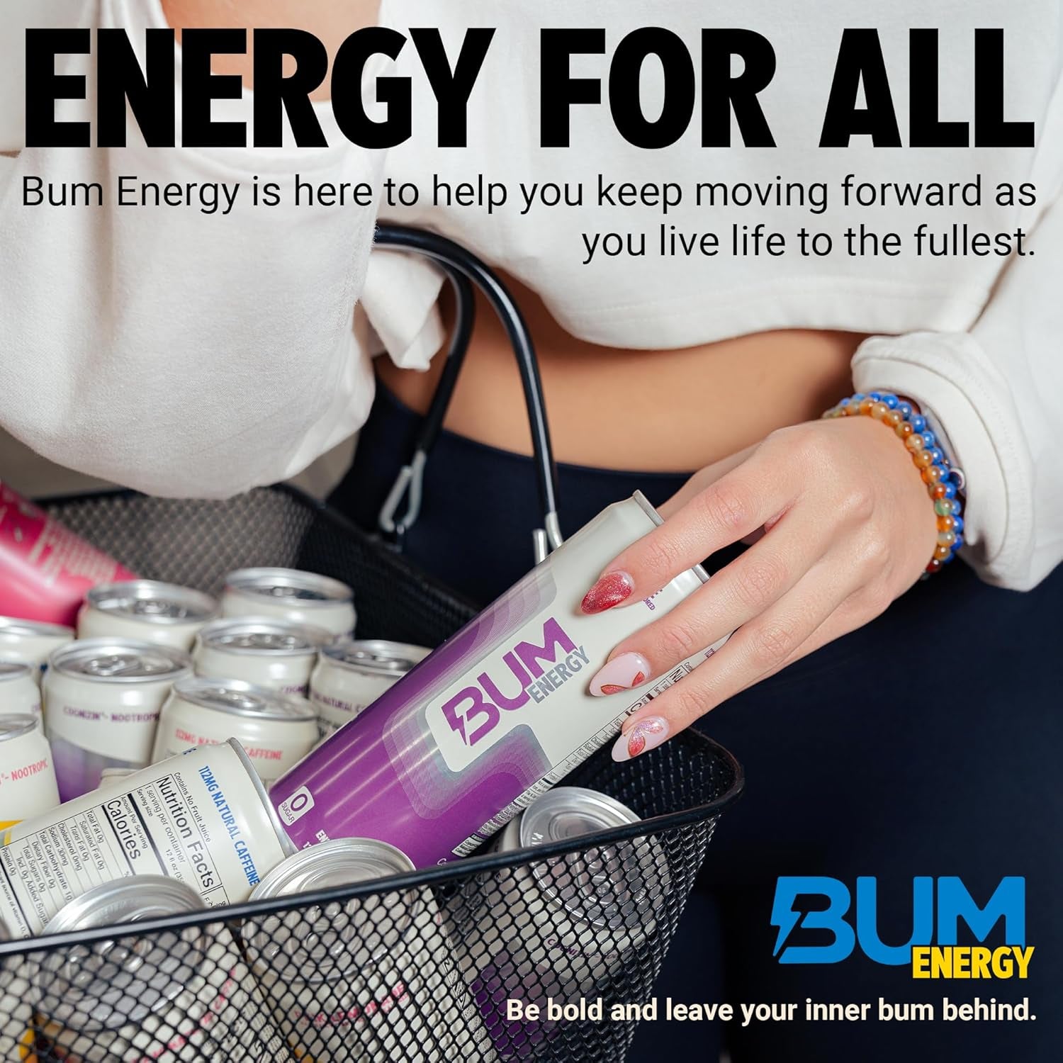 BUM Sugar-Free Energy Drink, Blueberry Lemonade - Lightly Carbonated & No Artificial Colors, Natural Caffeine & Citicoline for Energy & Focus, Brain Boost & Workout Sports Beverage - 12 Oz, Pack of 12