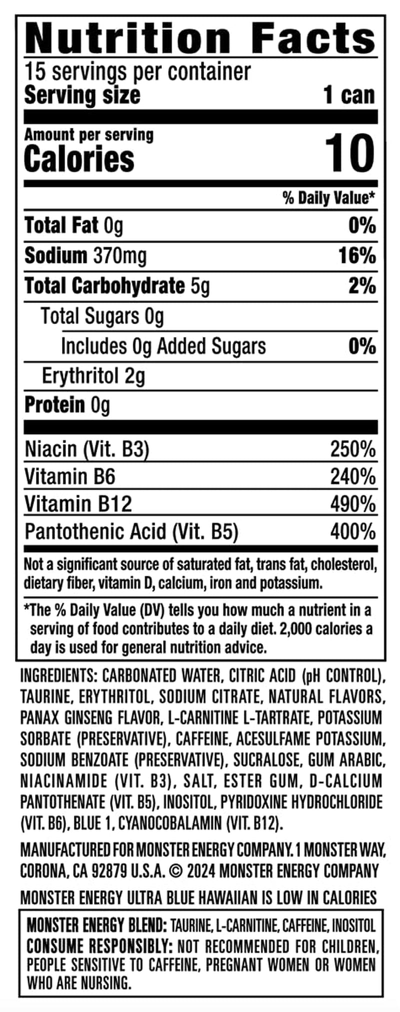 Energy Ultra Blue Hawaiian, Sugar Free Energy Drink, 16 Ounce (Pack of 15)