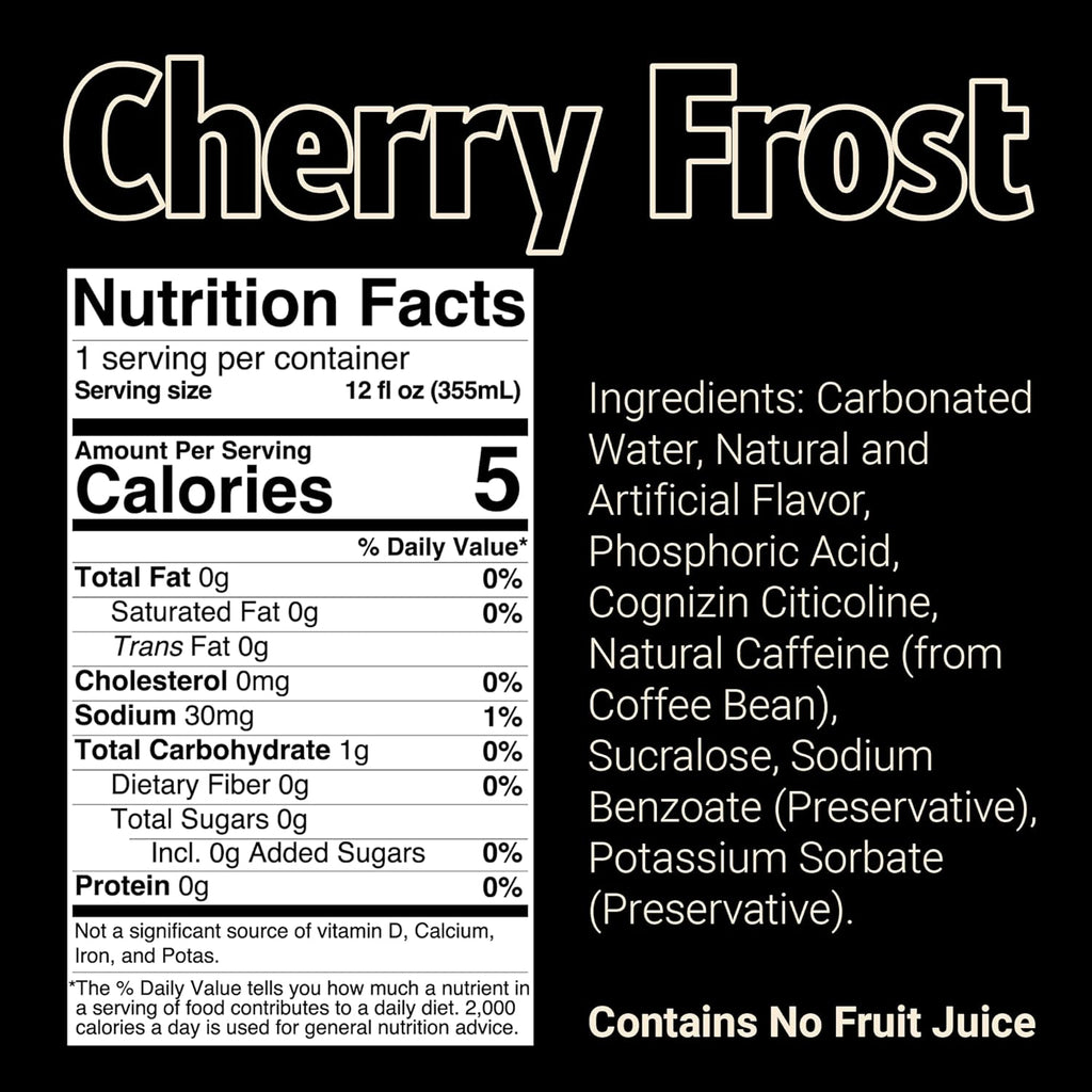 BUM Sugar-Free Energy Drink, Cherry Frost - Lightly Carbonated & No Artificial Colors, Natural Caffeine & Citicoline for Energy & Focus, Brain Boost & Workout Sports Beverage - 12 Oz, Pack of 12
