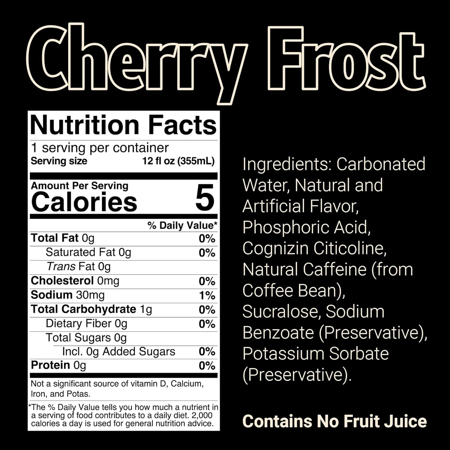 BUM Sugar-Free Energy Drink, Cherry Frost - Lightly Carbonated & No Artificial Colors, Natural Caffeine & Citicoline for Energy & Focus, Brain Boost & Workout Sports Beverage - 12 Oz, Pack of 12