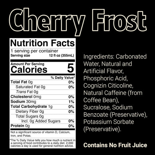 BUM Sugar-Free Energy Drink, Cherry Frost - Lightly Carbonated & No Artificial Colors, Natural Caffeine & Citicoline for Energy & Focus, Brain Boost & Workout Sports Beverage - 12 Oz, Pack of 12