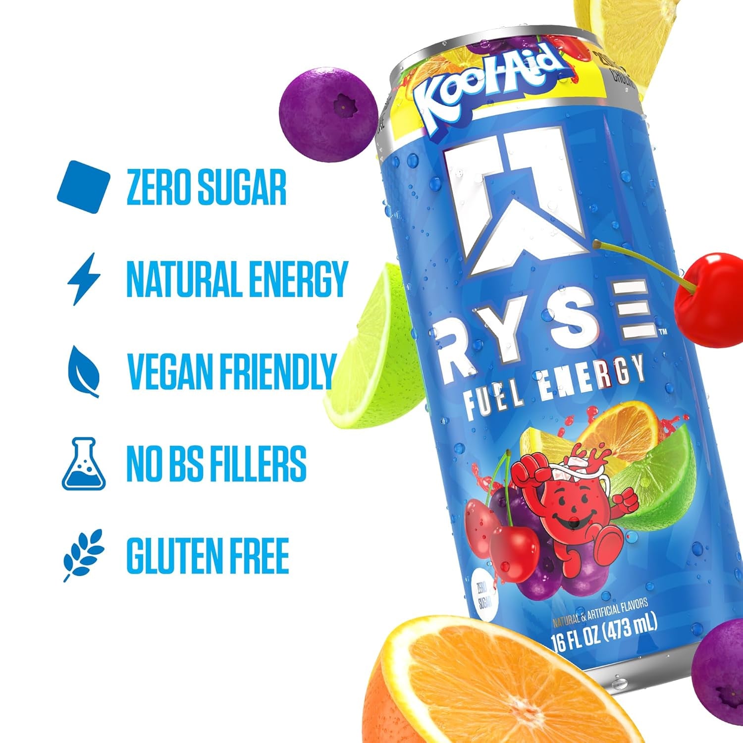 RYSE Fuel Energy Drink - Variety Pack - Sugar Free, Gluten Free & Vegan - 200Mg Natural Caffeine, Taurine & Choline for Focus & Energy - No Artificial Colors - 16 Fl Oz Cans (12-Pack)