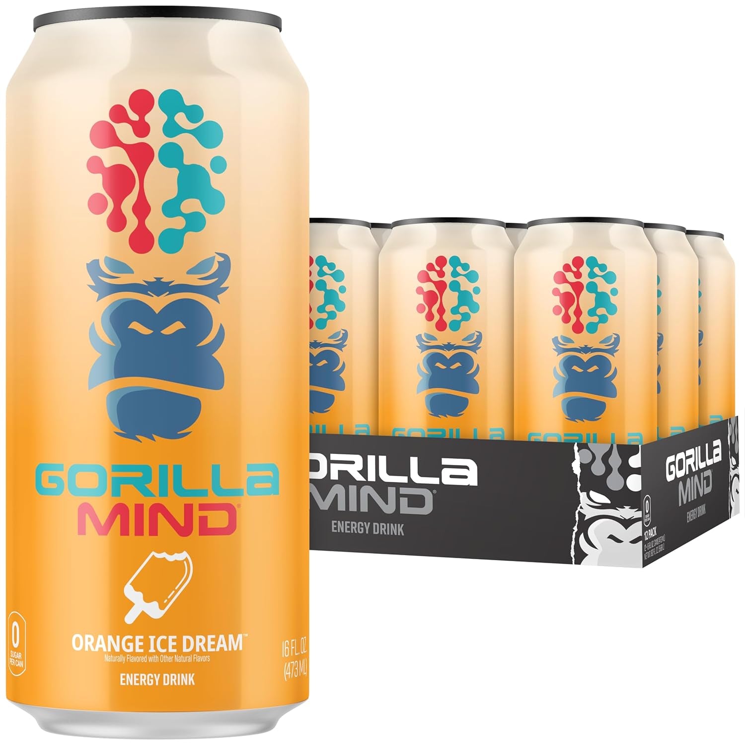 Energy Drink | Unmatched Energy · Amplified Focus | N-Acetyl-L-Tyrosine, Alpha-Gpc, 200Mg Caffeine, Uridine, Saffron | 0 Sugar or Artificial Colors | 16Oz, 12-Pack (Orange Ice Dream)