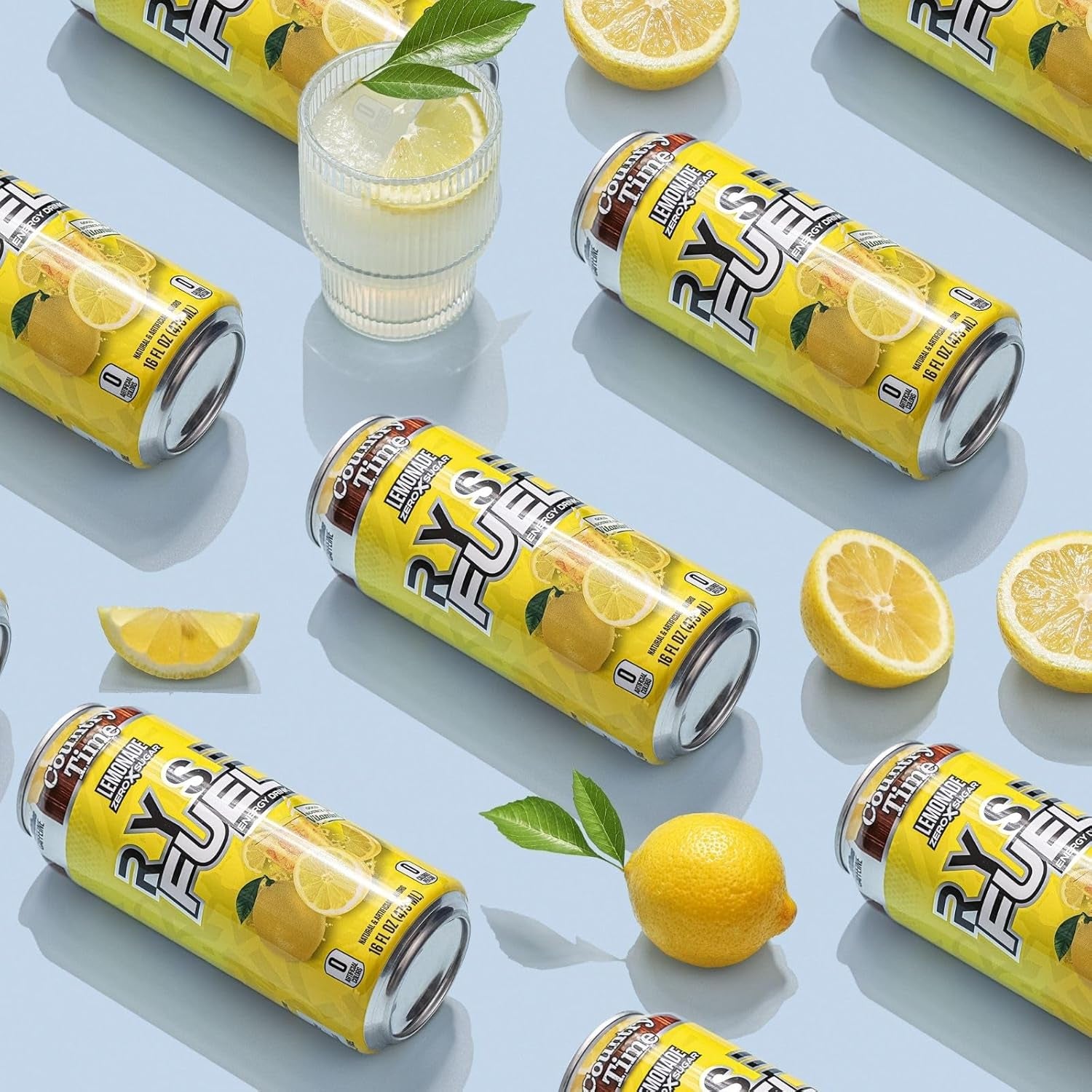 RYSE Fuel Energy Drink - Country Time Lemonade - Sugar Free, Gluten Free & Vegan - 200Mg Natural Caffeine, Taurine & Choline for Focus & Energy - No Artificial Colors - 16 Fl Oz Cans (12-Pack)