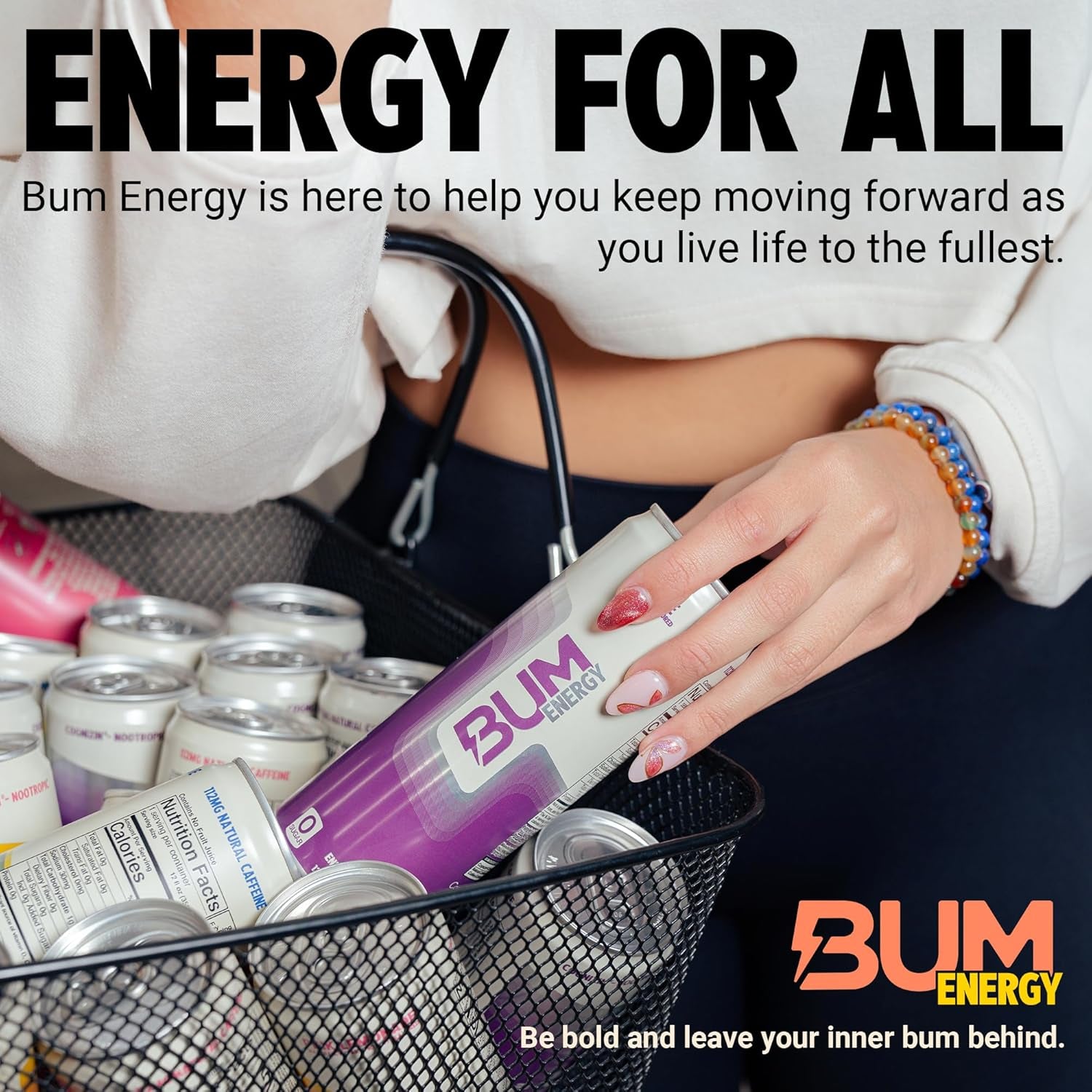 BUM Sugar-Free Energy Drink, Peach Mango - Lightly Carbonated & No Artificial Colors, Natural Caffeine & Citicoline for Energy & Focus, Brain Boost & Workout Sports Beverage - 12 Oz, Pack of 12