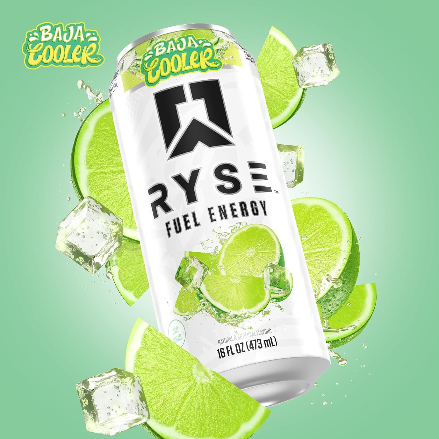 RYSE Fuel Energy Drink - Baja Cooler - Sugar Free, Gluten Free & Vegan - 200Mg Natural Caffeine, Taurine & Choline for Focus & Energy - No Artificial Colors - 16 Fl Oz Cans (12-Pack)