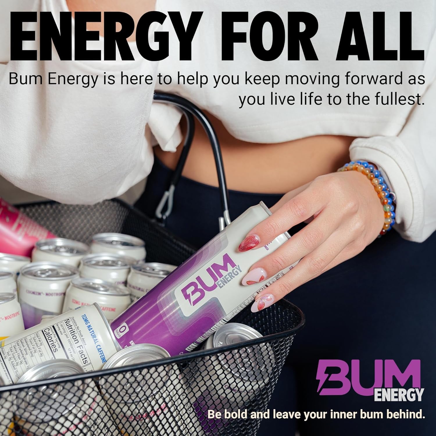 BUM Sugar-Free Energy Drink, Grape - Lightly Carbonated & No Artificial Colors, Natural Caffeine & Citicoline for Energy & Focus, Brain Boost & Workout Sports Beverage - 12 Oz, Pack of 12