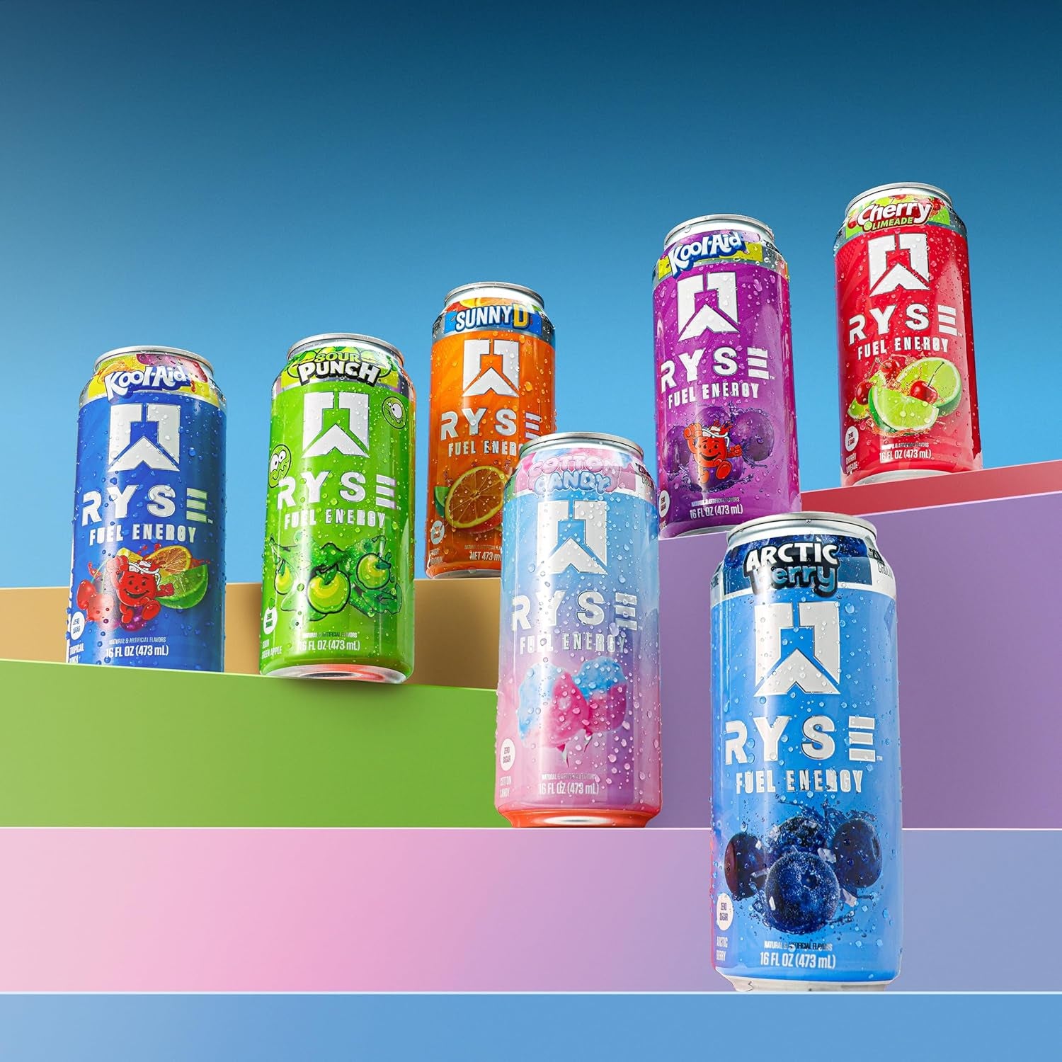 RYSE Fuel Energy Drink - Variety Pack - Sugar Free, Gluten Free & Vegan - 200Mg Natural Caffeine, Taurine & Choline for Focus & Energy - No Artificial Colors - 16 Fl Oz Cans (12-Pack)