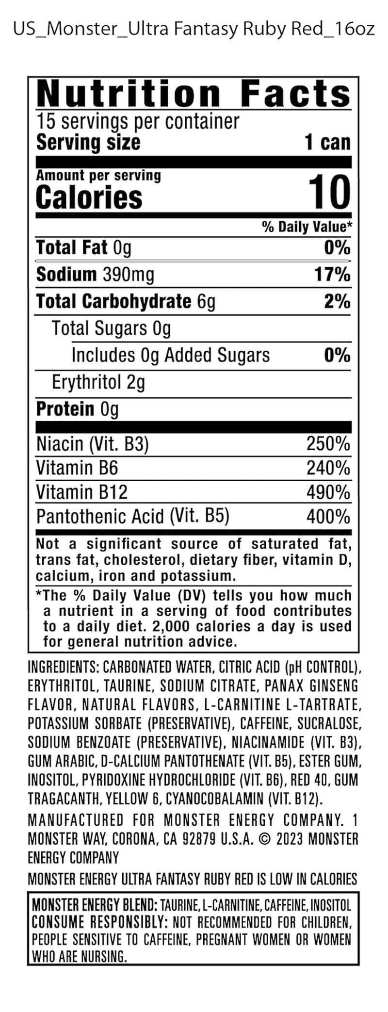 Energy Ultra Fantasy Ruby Red, Sugar Free Energy Drink, 16 Ounce (Pack of 15)