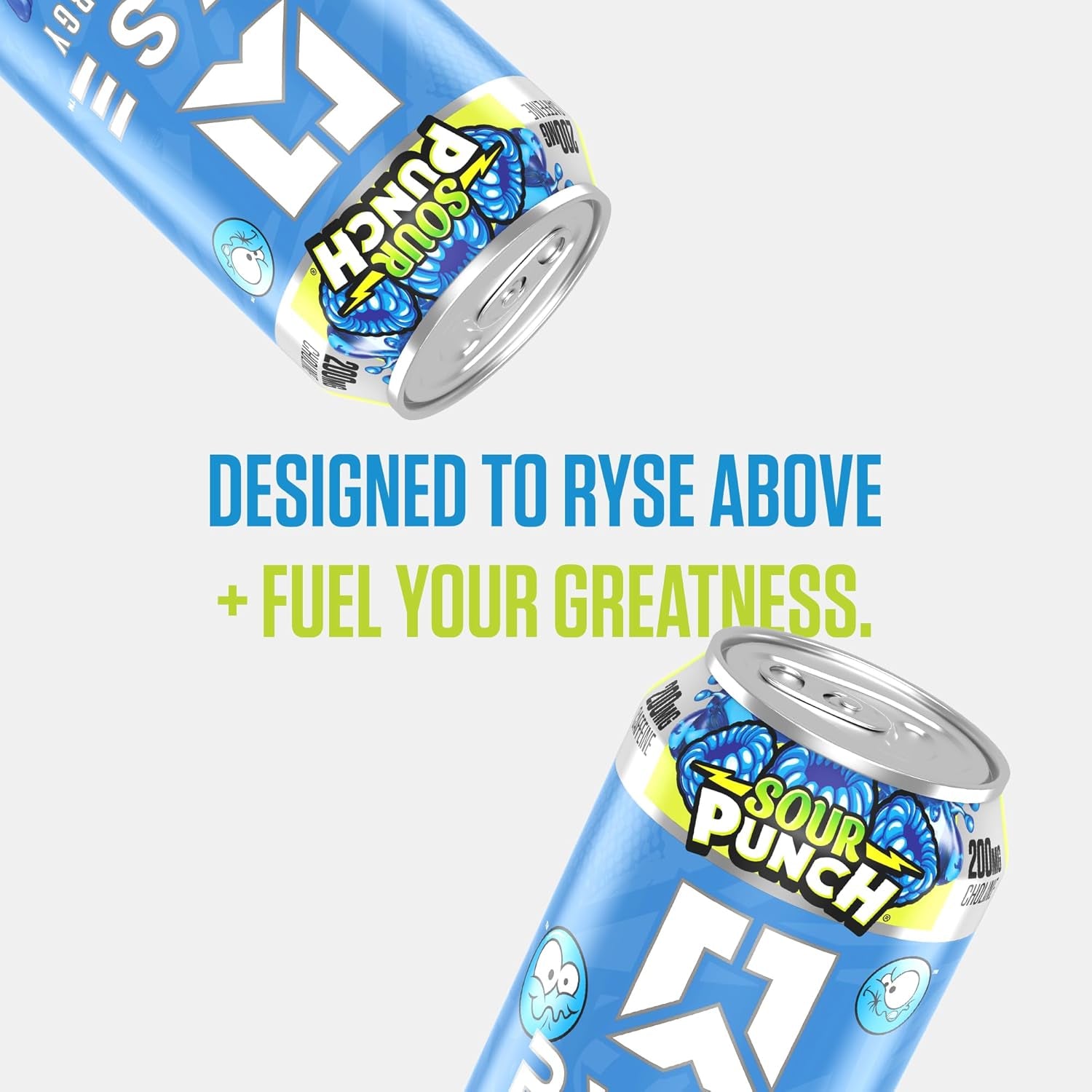 RYSE Fuel Energy Drink - Sour Punch Blue Raspberry - Sugar Free, Gluten Free & Vegan - 200Mg Natural Caffeine, Taurine & Choline for Focus & Energy - No Artificial Colors - 16 Fl Oz Cans (12-Pack)