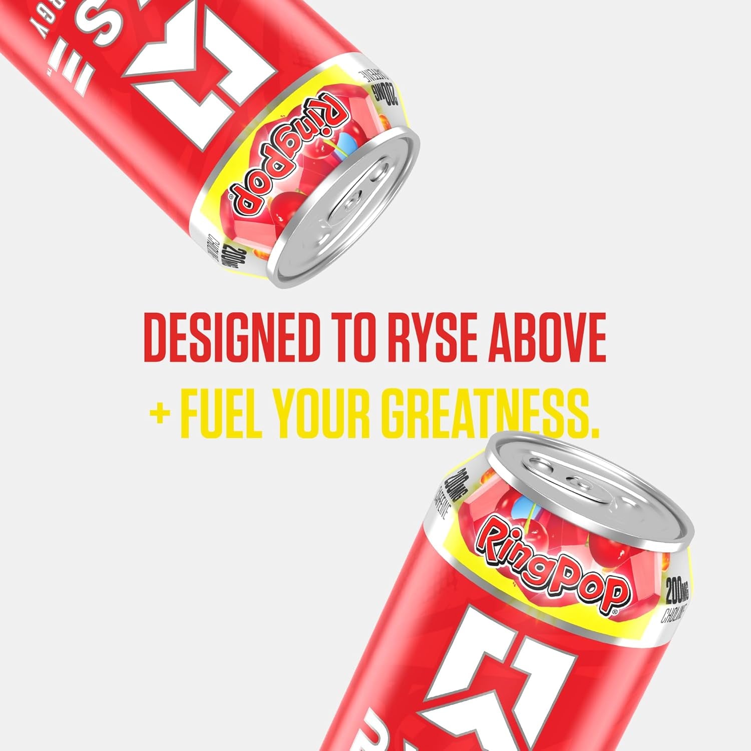 RYSE Fuel Energy Drink - Ring Pop Cherry - Sugar Free, Gluten Free & Vegan - 200Mg Natural Caffeine, Taurine & Choline for Focus & Energy - No Artificial Colors - 16 Fl Oz Cans (12-Pack)