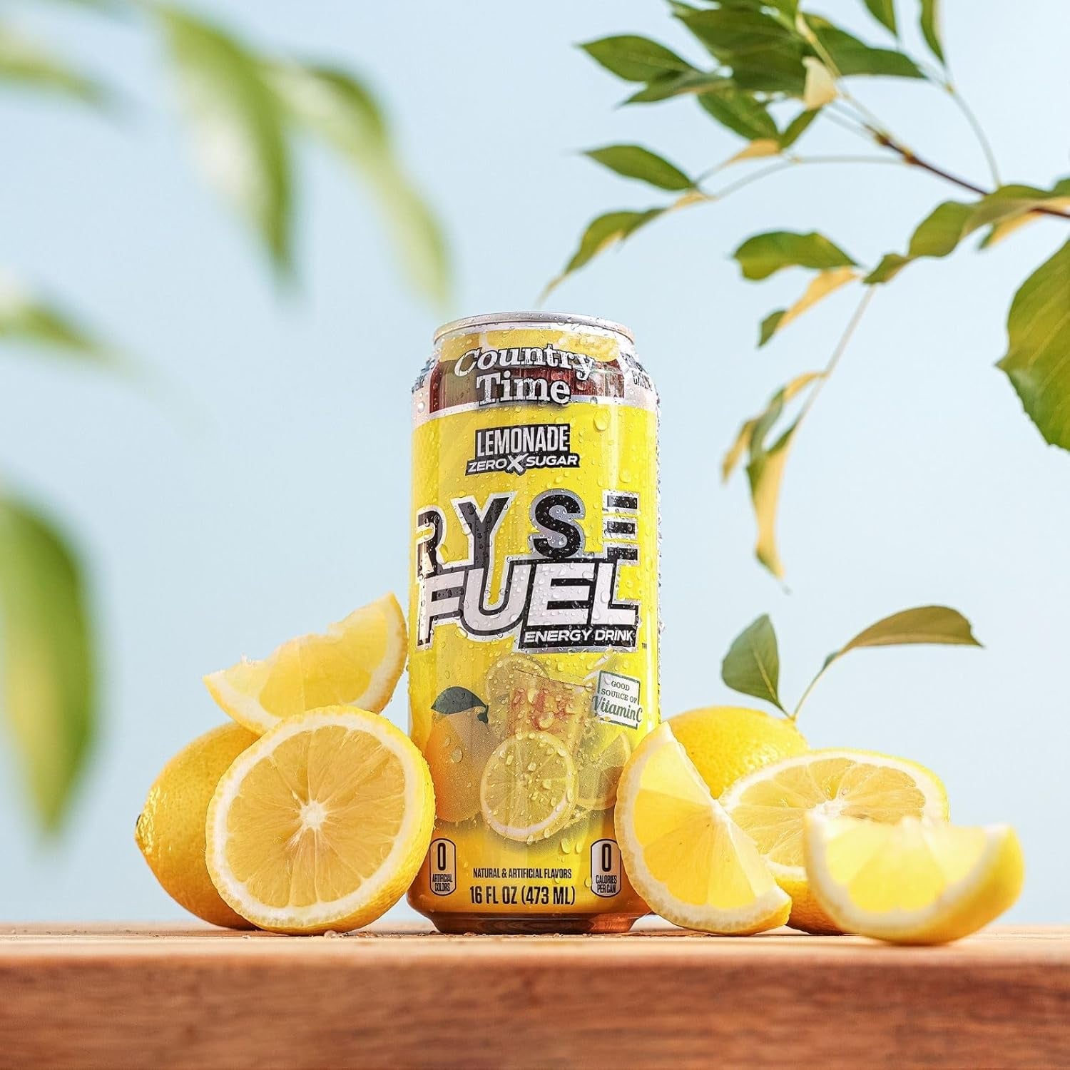 RYSE Fuel Energy Drink - Country Time Lemonade - Sugar Free, Gluten Free & Vegan - 200Mg Natural Caffeine, Taurine & Choline for Focus & Energy - No Artificial Colors - 16 Fl Oz Cans (12-Pack)