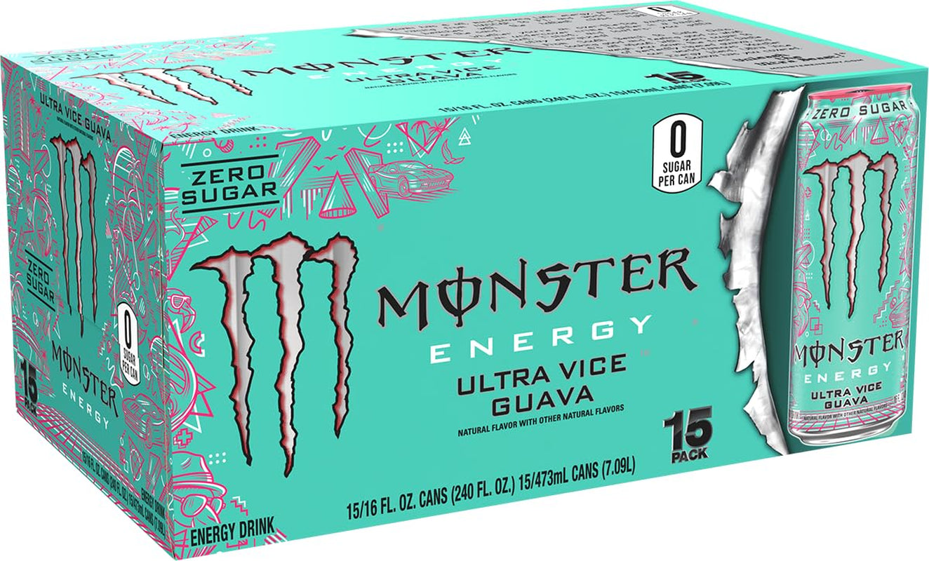 Energy Ultra Vice Guava, Sugar Free Energy Drink, 16 Ounce (Pack of 15)
