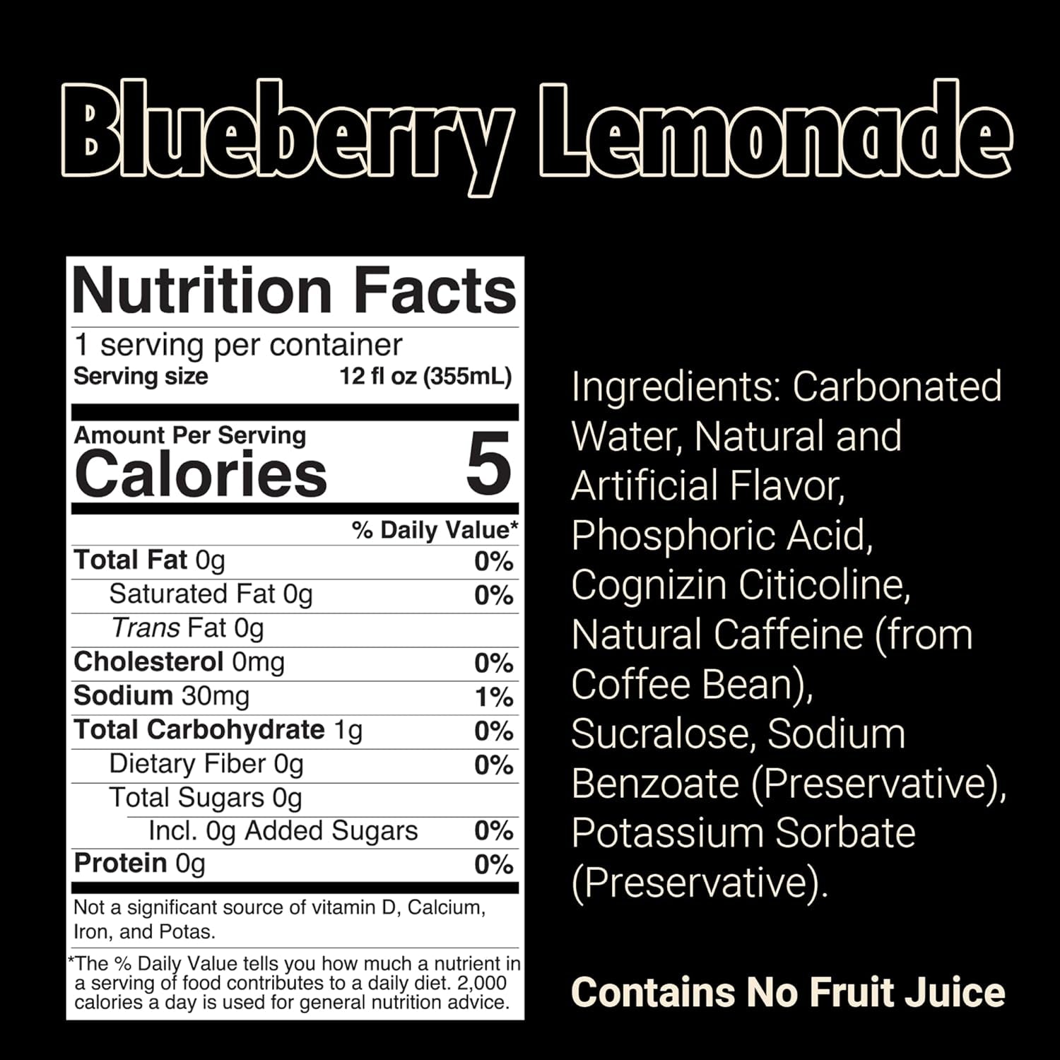BUM Sugar-Free Energy Drink, Blueberry Lemonade - Lightly Carbonated & No Artificial Colors, Natural Caffeine & Citicoline for Energy & Focus, Brain Boost & Workout Sports Beverage - 12 Oz, Pack of 12