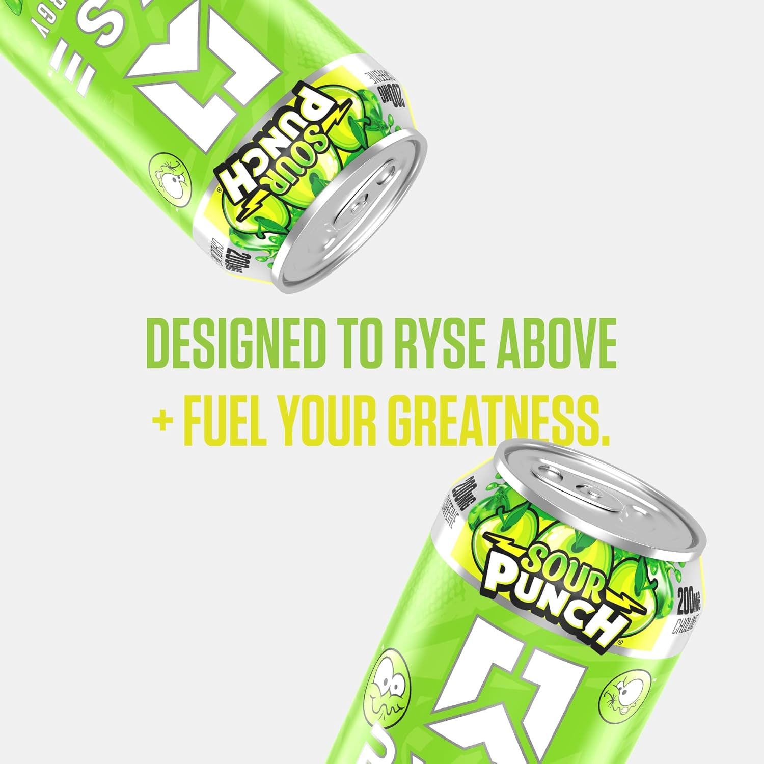 RYSE Fuel Energy Drink - Sour Punch Green Apple - Sugar Free, Gluten Free & Vegan - 200Mg Natural Caffeine, Taurine & Choline for Focus & Energy - No Artificial Colors - 16 Fl Oz Cans (12-Pack)