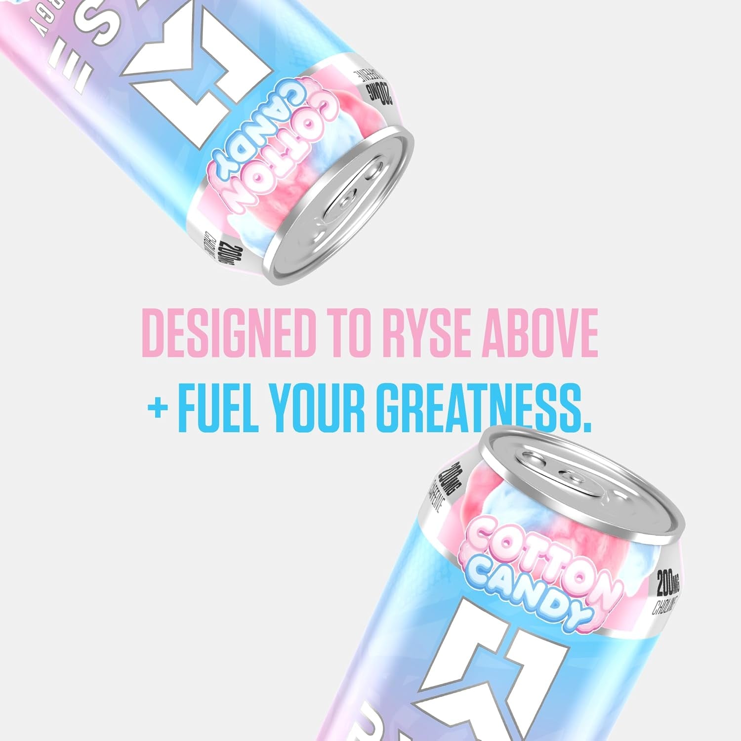 RYSE Fuel Energy Drink - Cotton Candy - Sugar Free, Gluten Free & Vegan - 200Mg Natural Caffeine, Taurine & Choline for Focus & Energy - No Artificial Colors - 16 Fl Oz Cans (12-Pack)