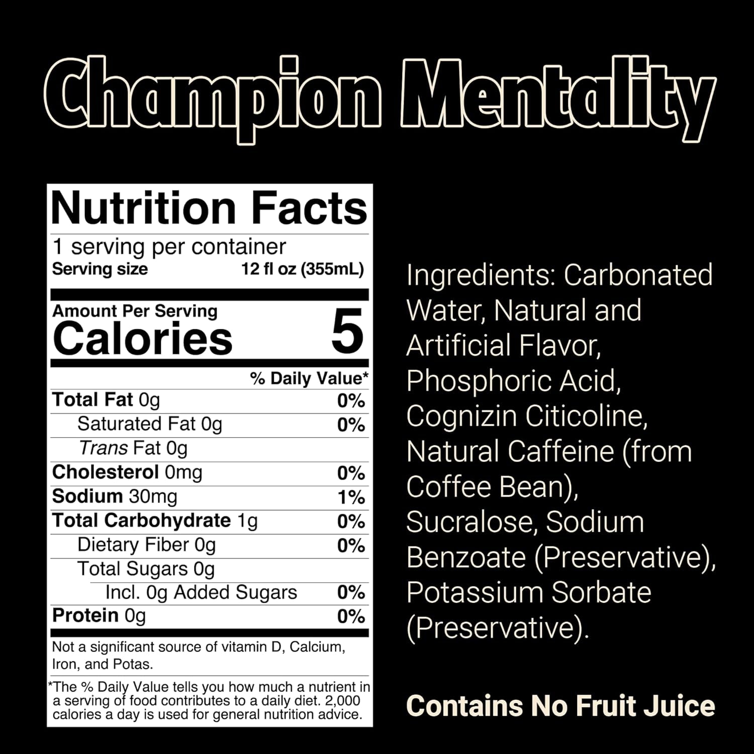BUM Sugar-Free Energy Drink, Champion Mentality - Lightly Carbonated & No Artificial Colors, Natural Caffeine & Citicoline for Energy & Focus, Brain Boost & Workout Sports Beverage - 12 Oz, Pack of 12