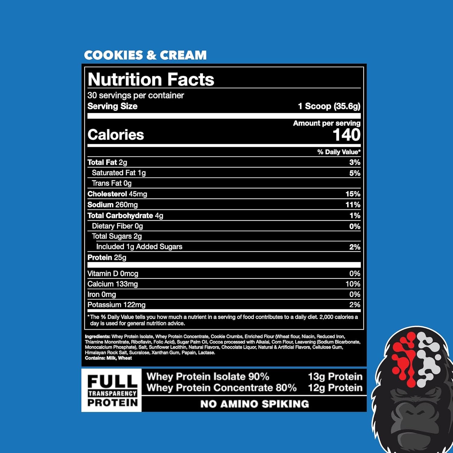 Premium Whey Protein - Cookies and Cream, 25 Grams of Whey Protein Isolate & Concentrate,Recover and Build Muscle (30 Servings)