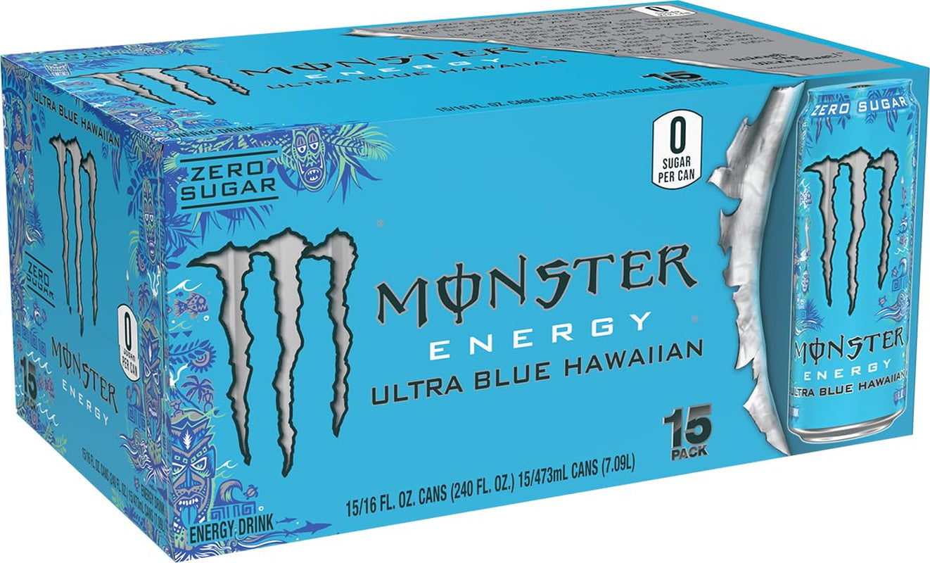 Energy Ultra Blue Hawaiian, Sugar Free Energy Drink, 16 Ounce (Pack of 15)