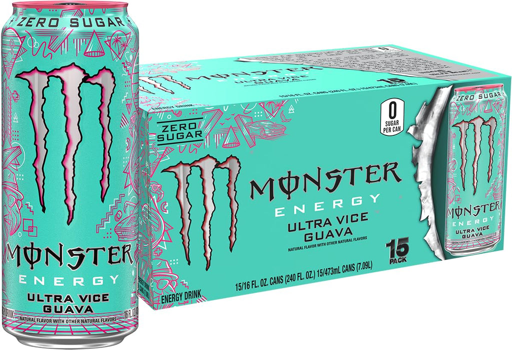 Energy Ultra Vice Guava, Sugar Free Energy Drink, 16 Ounce (Pack of 15)