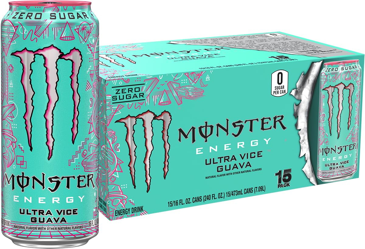 Energy Ultra Vice Guava, Sugar Free Energy Drink, 16 Ounce (Pack of 15)