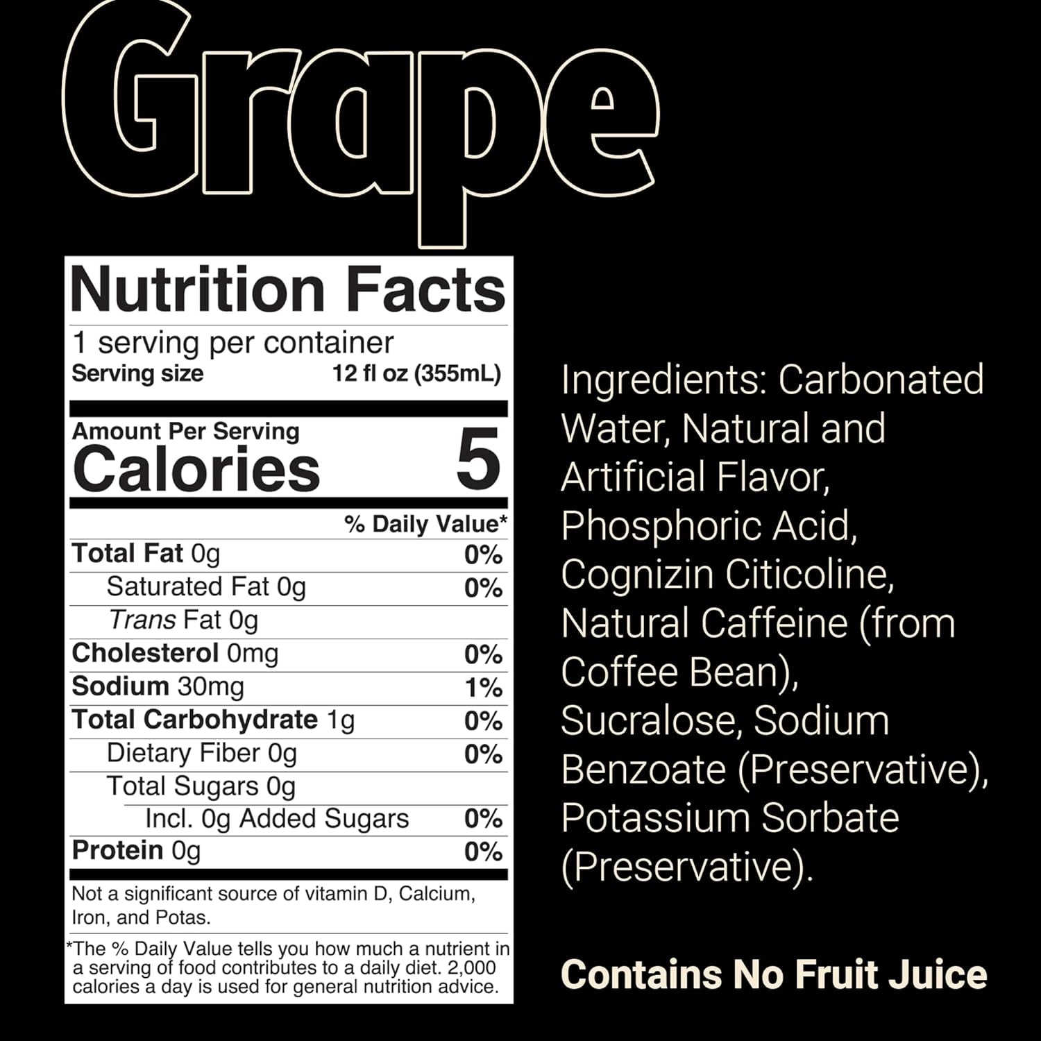 BUM Sugar-Free Energy Drink, Grape - Lightly Carbonated & No Artificial Colors, Natural Caffeine & Citicoline for Energy & Focus, Brain Boost & Workout Sports Beverage - 12 Oz, Pack of 12