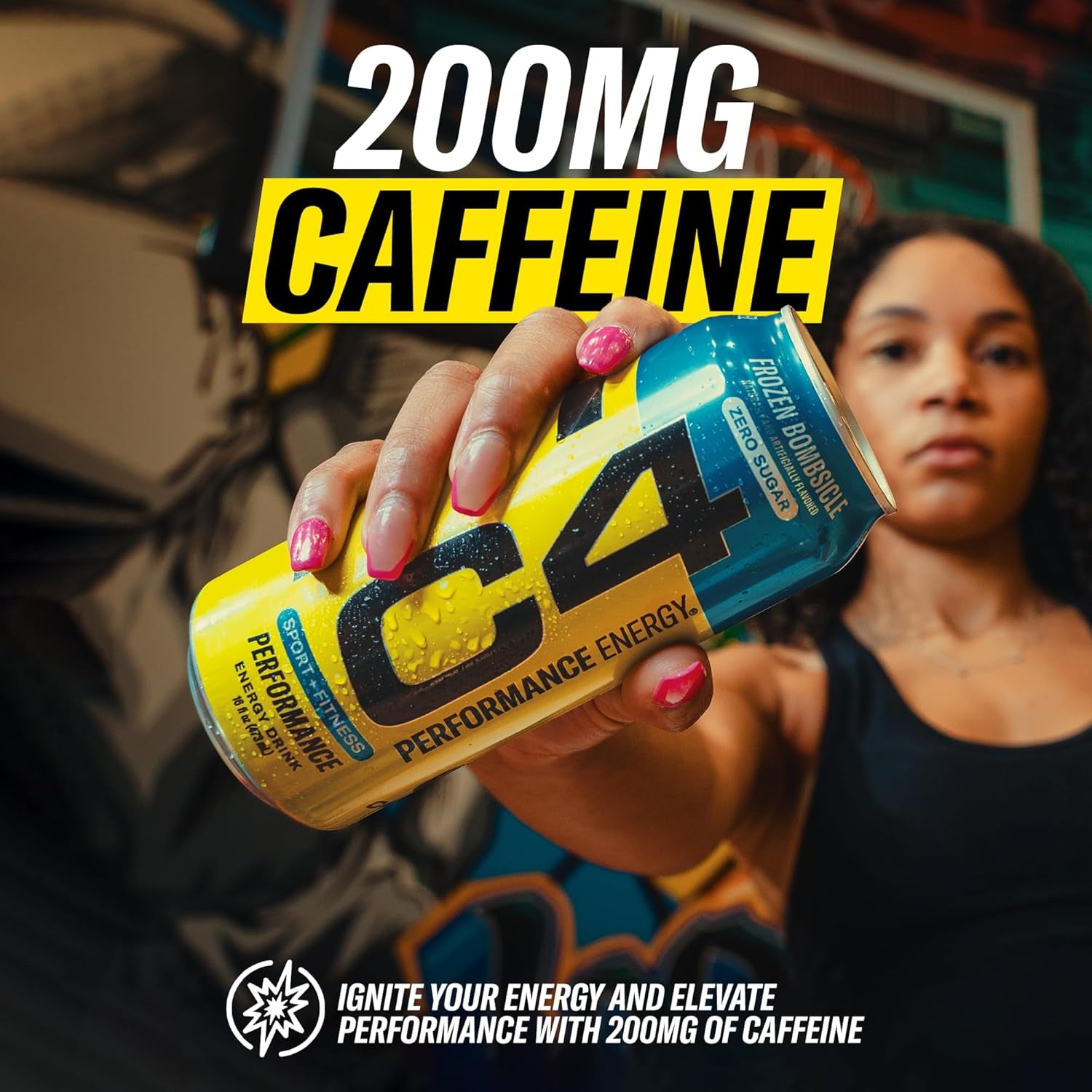 C4 Performance Energy Drink | Zero Sugar Carbonated Preworkout Energy | 200Mg Caffeine with Beta Alanine | Mango Foxtrot | 16 Fl Oz (12 Pack)