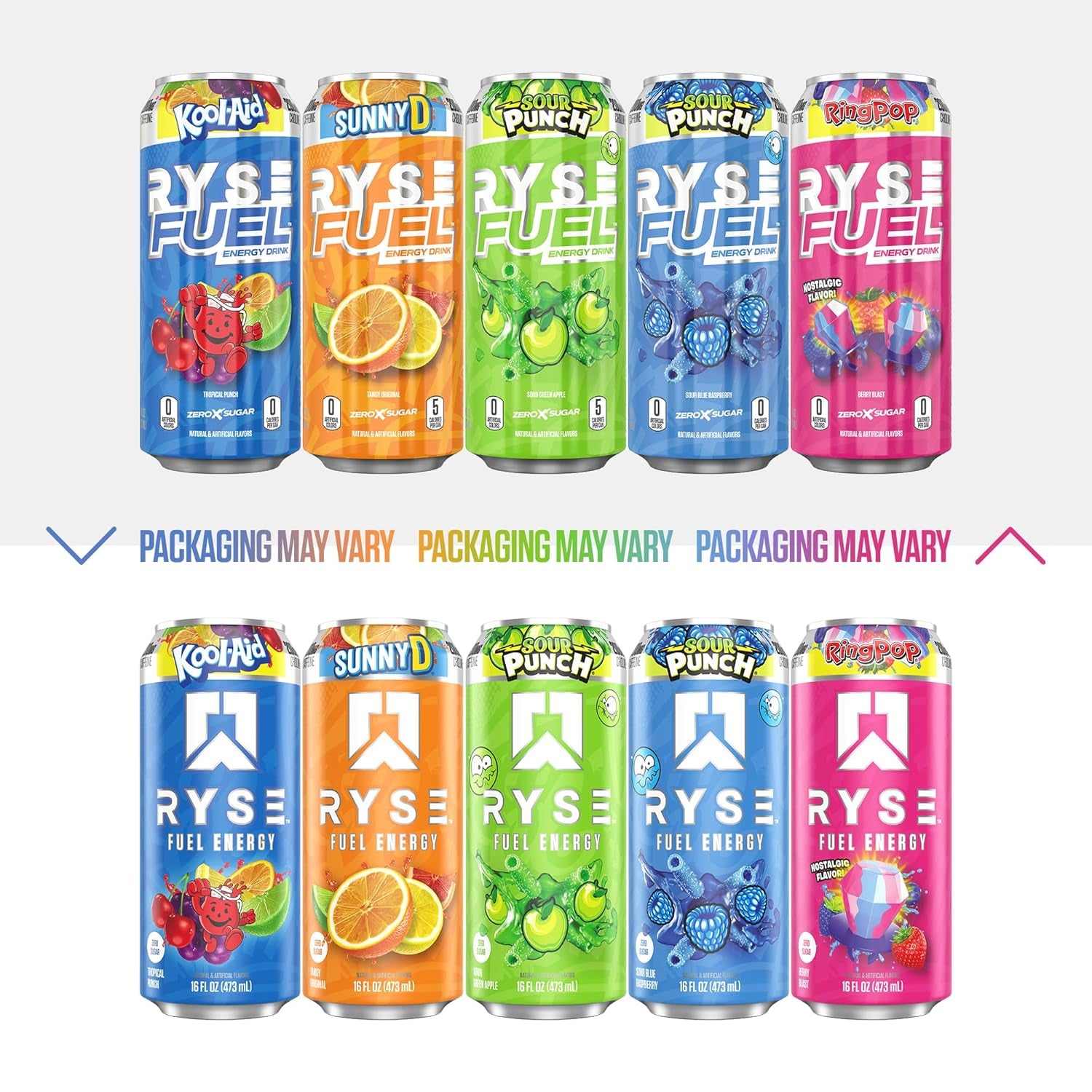 RYSE Fuel Energy Drink - Sunnyd Tangy Original - Sugar Free, Gluten Free & Vegan - 200Mg Natural Caffeine, Taurine & Choline for Focus & Energy - No Artificial Colors - 16 Fl Oz Cans (12-Pack)
