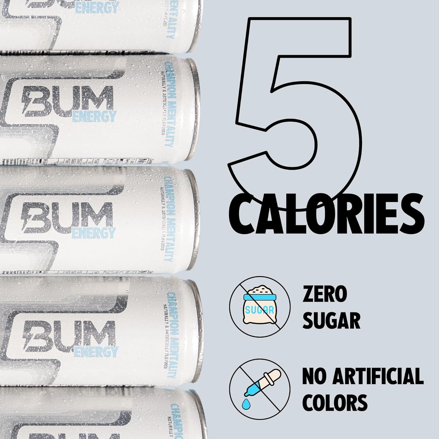 BUM Sugar-Free Energy Drink, Champion Mentality - Lightly Carbonated & No Artificial Colors, Natural Caffeine & Citicoline for Energy & Focus, Brain Boost & Workout Sports Beverage - 12 Oz, Pack of 12